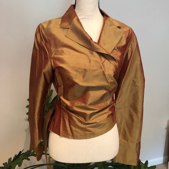 Lafayette NY Size 10 Gold Wrap Top - Picture 1 of 4